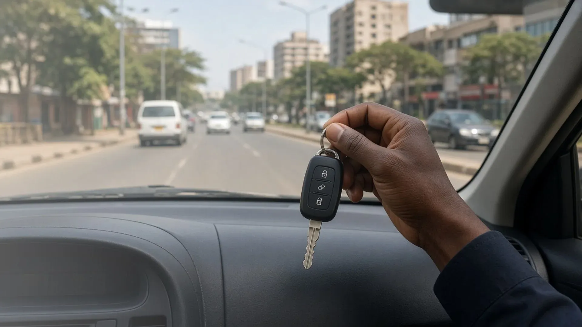 Car keys held from the driver’s seat — keep driving while you borrow